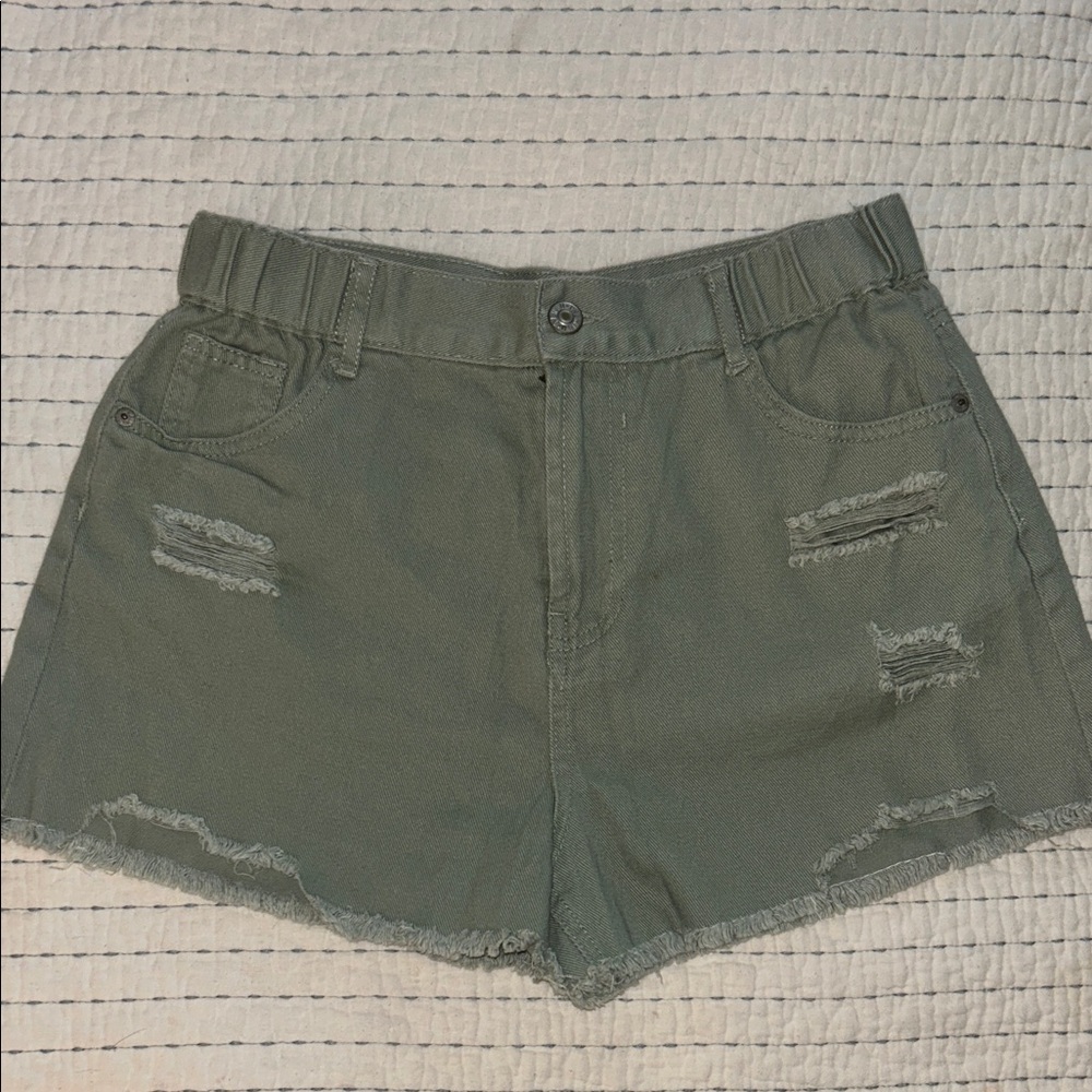 Women’s Olive Green Distressed high waisted Shorts
